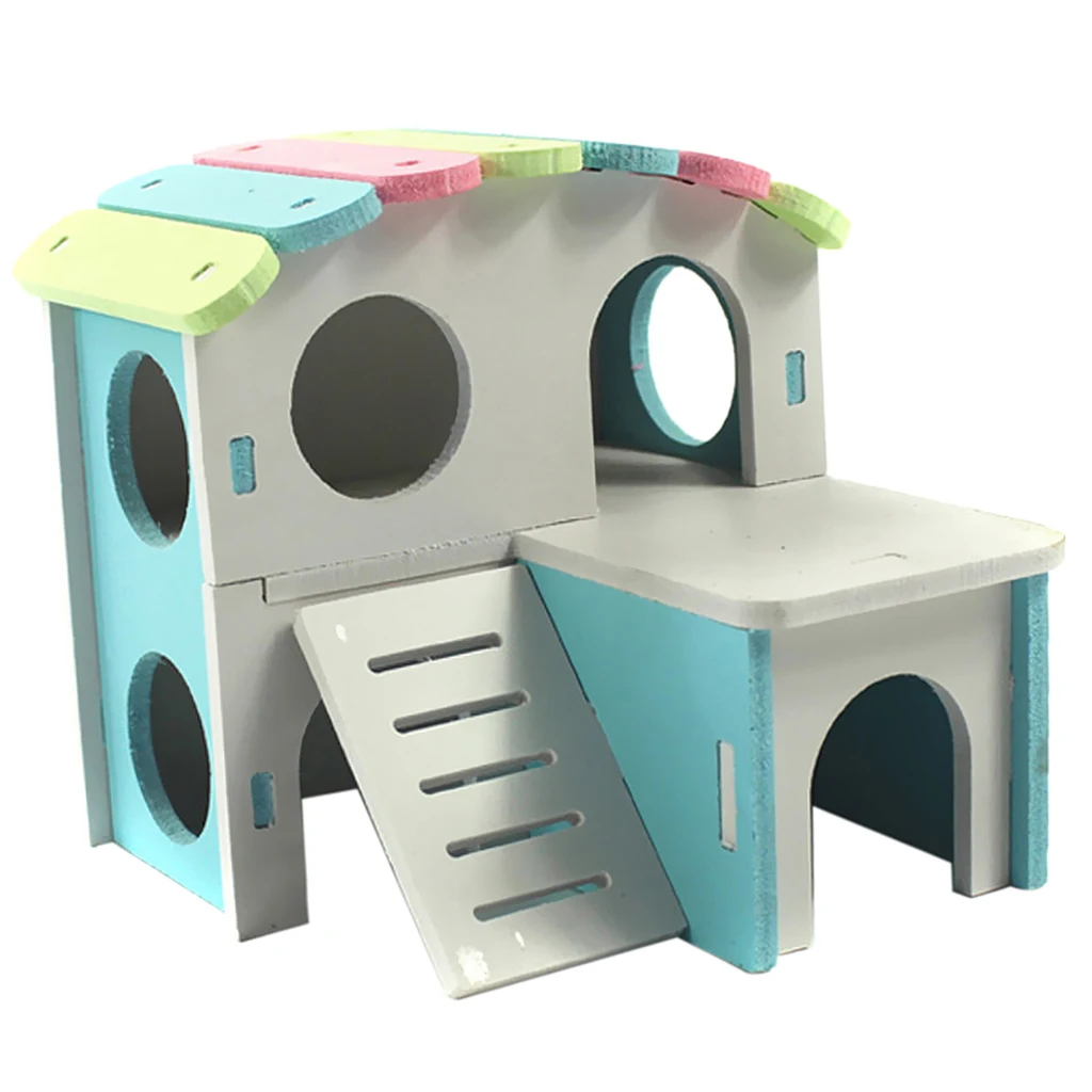 Small Pet Guinea Pig Hamster House Wooden Cabin Climb Play House Cage Toy