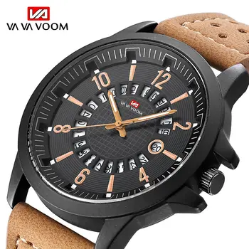 

Cool VAVA VOOM brand men's fashion sports trend quartz watch leather strap date leisure military watch clock Relogio Masculino