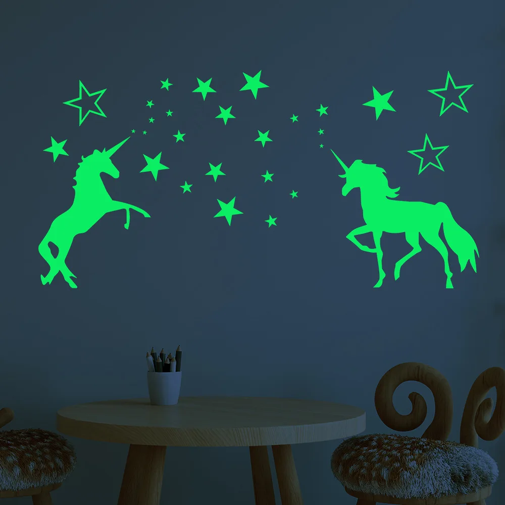 Светящиеся наклейки с рисунком единорога лошади звезды креативные резные флуоресцентные наклейки на стену светящиеся игрушки