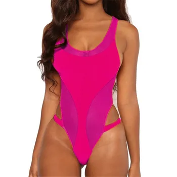 

Sexy Push Up Padded High Cut Bathing Suits Neon Patchwork Bodysuit One Piece Swimsuit 2020 Sport Monokini Women Swimwear Biquini