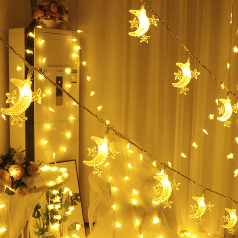 Garland Light String Moon Star Novelty Lights Fairy LED Lights Decoration Wedding Outdoor Lighting Patio Decore Lamp For Holiday