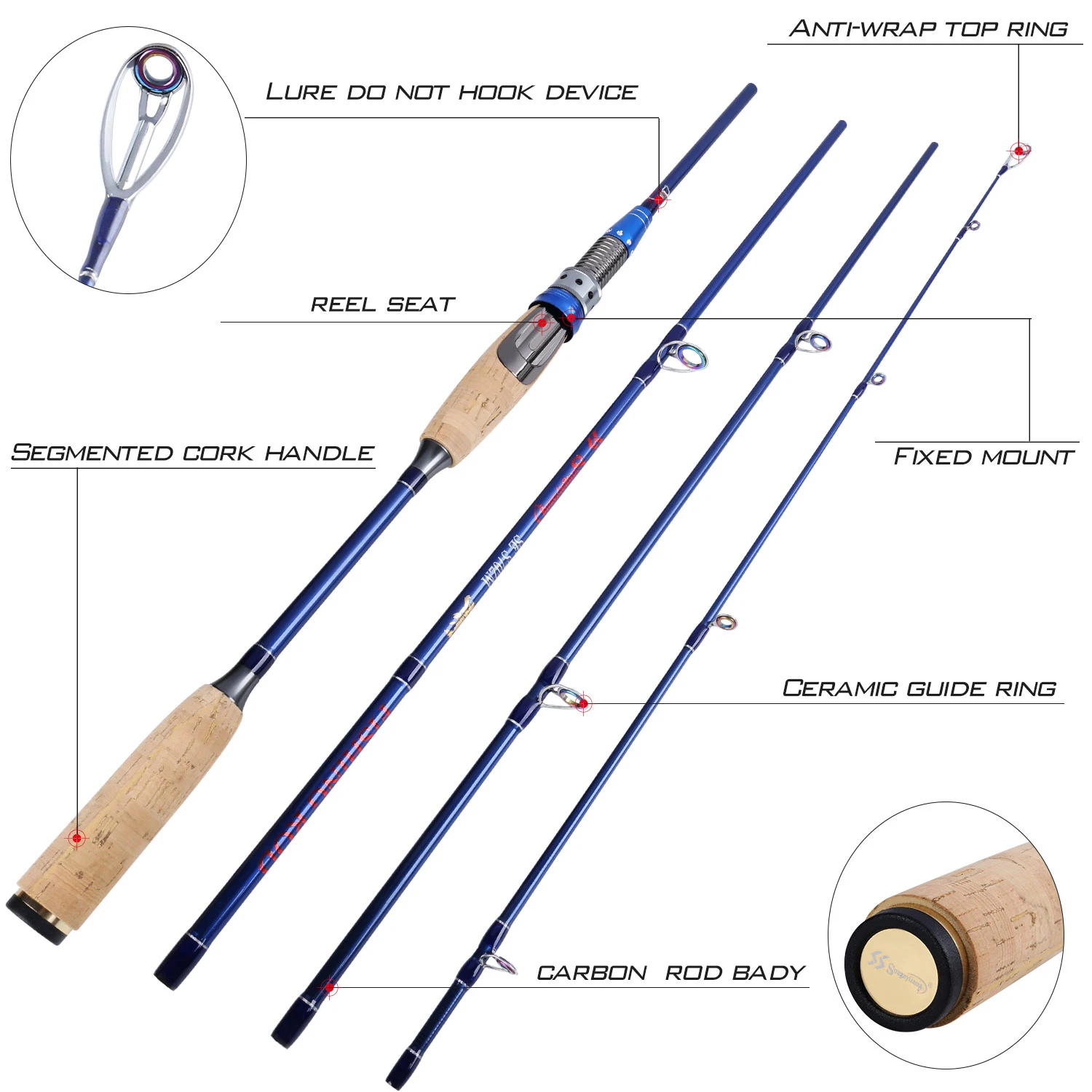 Sougayilang 4 Section Lure Rod 2.1M 2.4M Ultralight Weight Fishing Rod Carbon Rod Spinning Travel Rod Carp Fishing Tackle