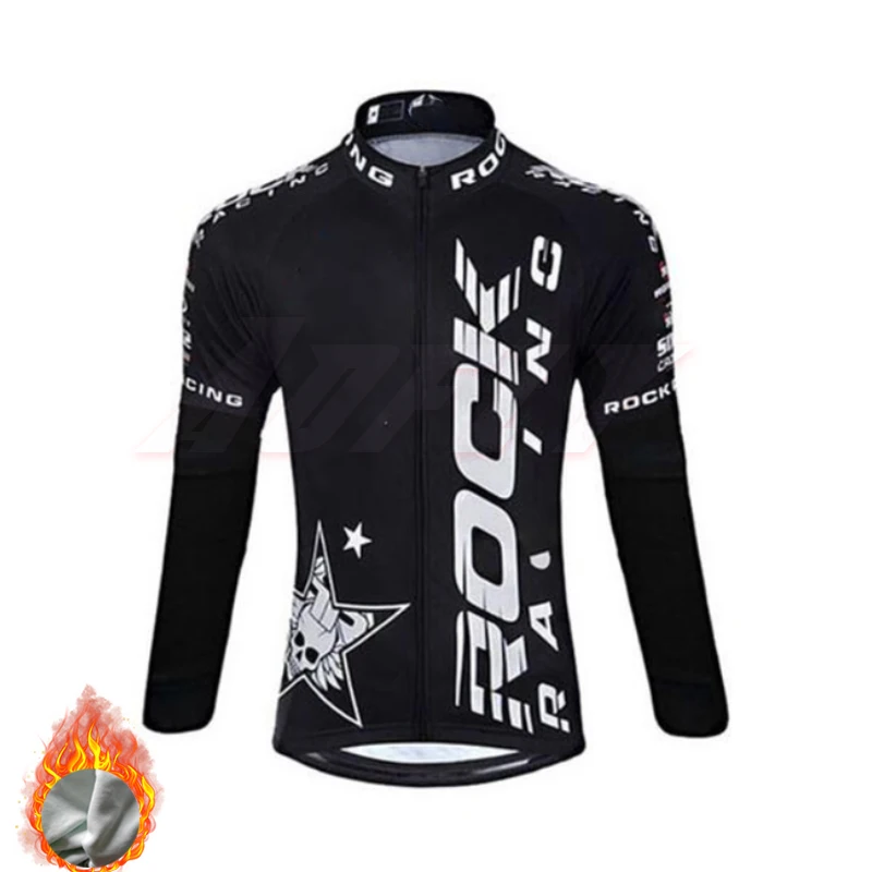Fleece top Зимний флисовый спортивный костюм pro team ROCK, черный цвет,, с длинным рукавом, для велоспорта, набор, теплый, MTB, быстросохнущий, одежда для велоспорта, Ropa ciclismo, гелевая подкладка - Цвет: Fleece top