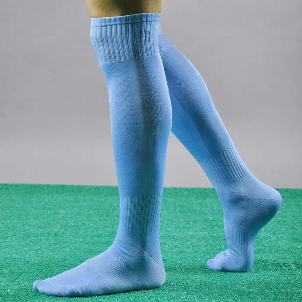 Длинные хлопковые носки 8 расцветок Для мужчин Для женщин детская Повседневное в полоску длинные носки без пятки профессиональные футбольные Мячи Лакросс гольфы - Цвет: Sky Blue