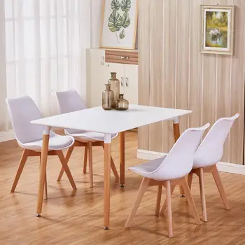 

GOLDFAN Dining Table and Chairs Set 4 Modern Rectangle Table and Chairs for Kitchen Dining Office Lounge Wood Style,White