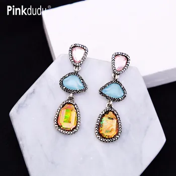 

Pinkdudu Fashion Colorful Crystal Dangle Earrings Boho Long Hanging Statement Tear Drop Earrings Jewelry for Women Gifts PD129