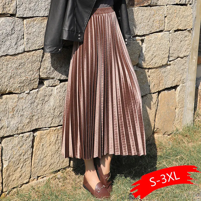 Gold pleated skirt plus size Clearance
