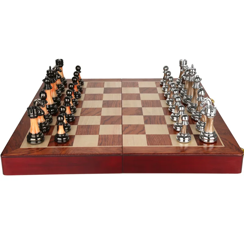 Jogos de tabuleiro de xadrez de metal de luxo retro internacional
