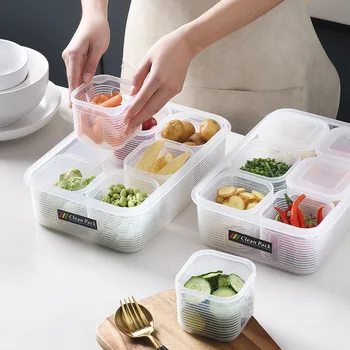 

Refrigerator Kitchen Fresh-Keeping Box Set Scallion Ginger Garlic Square Crisper Plastic Seal With Cover Kitchen Storage Box