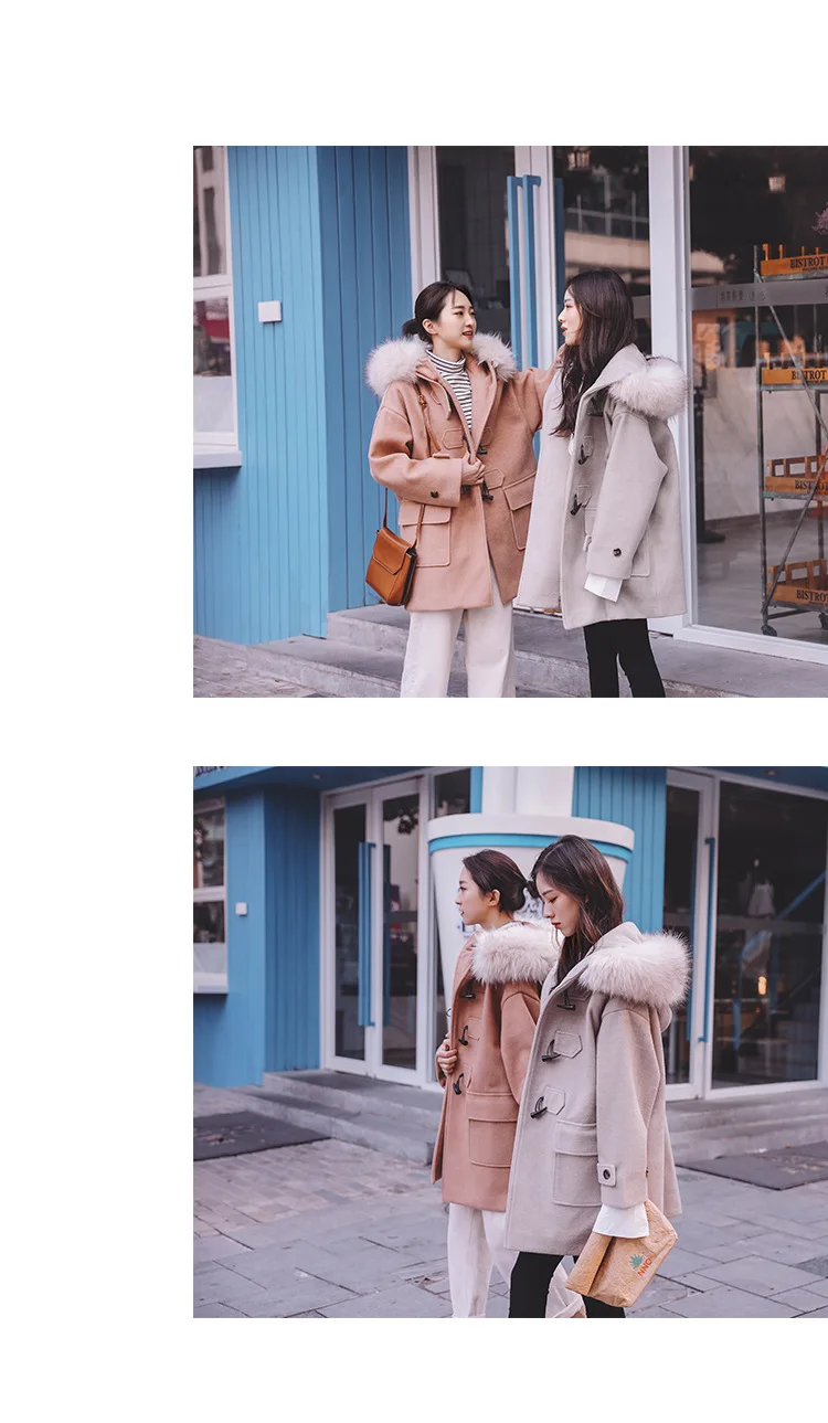 ACZ Toggle средней длины Duffle Coat 19 зимний Корейский стиль женский свободный крой с капюшоном Nagymaros воротник клип хлопок толстый шерстяной J