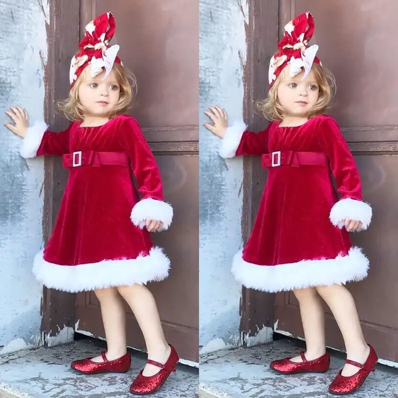 Детская одежда на весну-осень Рождественская одежда принцессы для маленьких девочек платье-пачка рождественские вечерние однотонные бархатные платья От 6 месяцев до 5 лет
