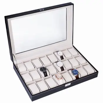 

24 Compartments Top-level Opening Style Leather Watch Collection Box Black