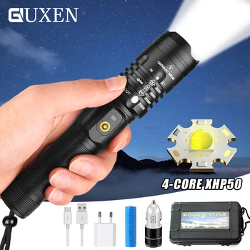 

Highlight XHP50 LED Flashlight 3 Light Mode USB Rechargeable Waterproof Zoomable Can Charge The Phone for Outdoor Lighting