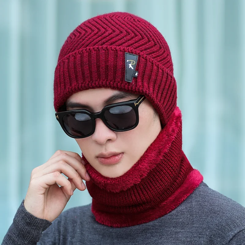 Winter Hat Set Scarf Glove 3 Pieces For Men And Women Outdoor Knitted Hat Warm Thicken Skullies Beanie Scarf Set