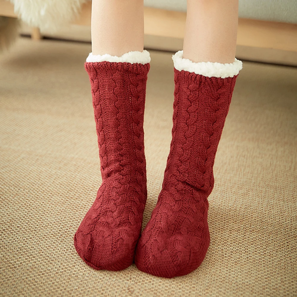Утепленные домашние мягкие удобные зимние Нескользящие женские носки для взрослых с подкладкой из искусственного флиса, пушистые теплые носки-трубы, один размер