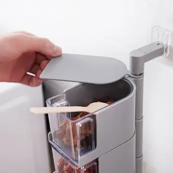 

1Pcs Multifunctional Transparent Spice Jars Rotating Wall-mounted Paste Seasoning Container Condiment Box Storage Jars