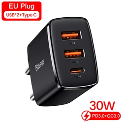 Baseus 30W USB Type - C Fast Charger with Quick Charge 3.0 Technology - 30W Black (EU Plug)