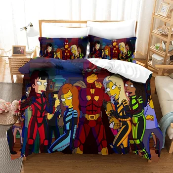 

Simpsons Family Marvel Comics Duvet Cover for Kids Cartoon Christmas Bedding Set Queen King Size Boys Gift Bed Linens Bed Set