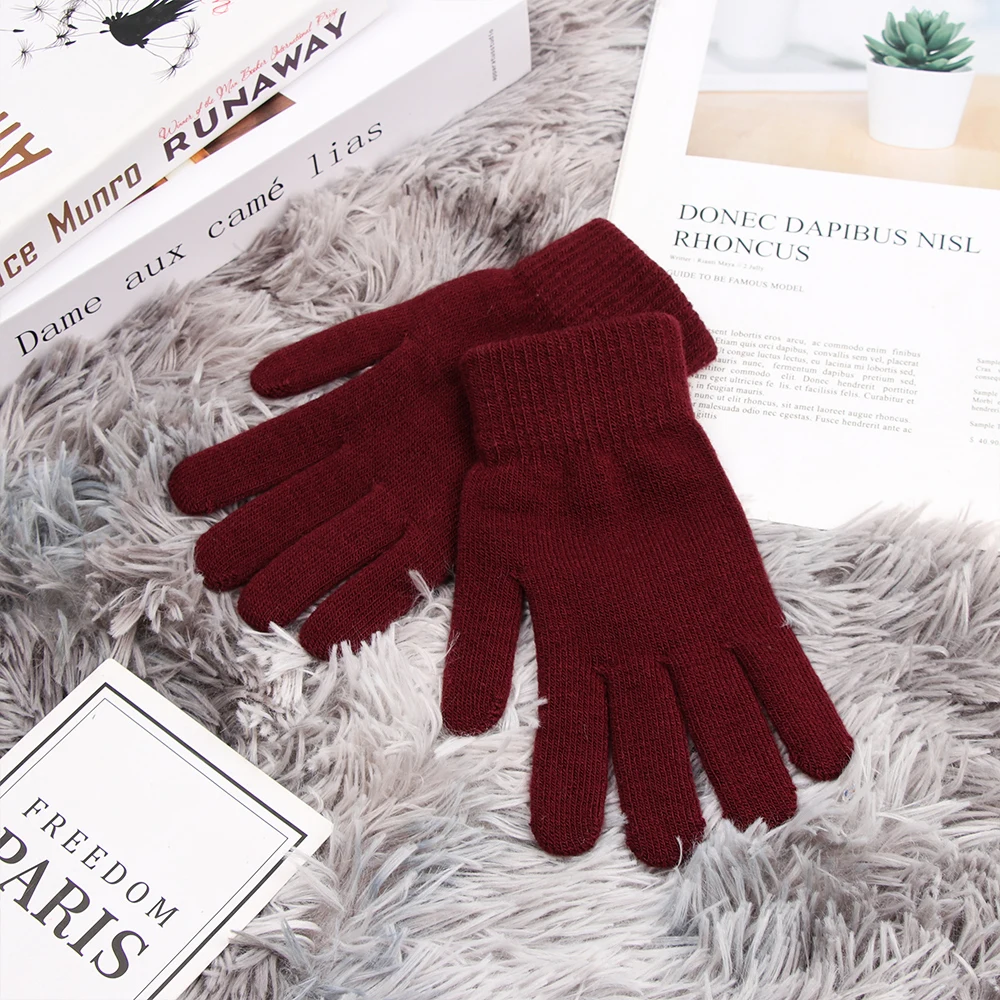 Unisex Winter Knitted Warm Gloves Women Men Plush Lining Mittens Basic Thicken Full Fingered Glove Magic Thermal Wrist Warmer