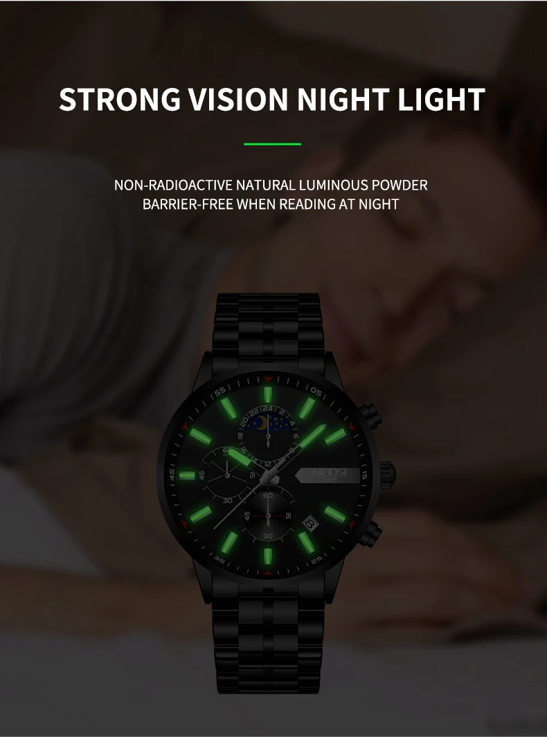 2021 New NIBOSI Brand Fashion Watch For Men Quartz Sports Stainless Steel Waterproof Chronograph Mens Watches Relogio Masculino