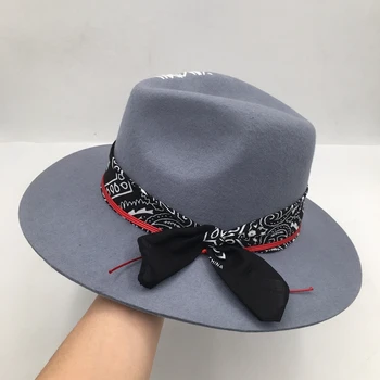 

Fedora New winter wool panama cat gray color wide-brim hats edition Sir Personality fashion tide restoring ancient ways o