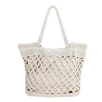 

Handbag Women Fashion Woven Straw Bag Summer Large Beach Tote Bag Travel Shopper Shoulder Bags(Creamy-White)