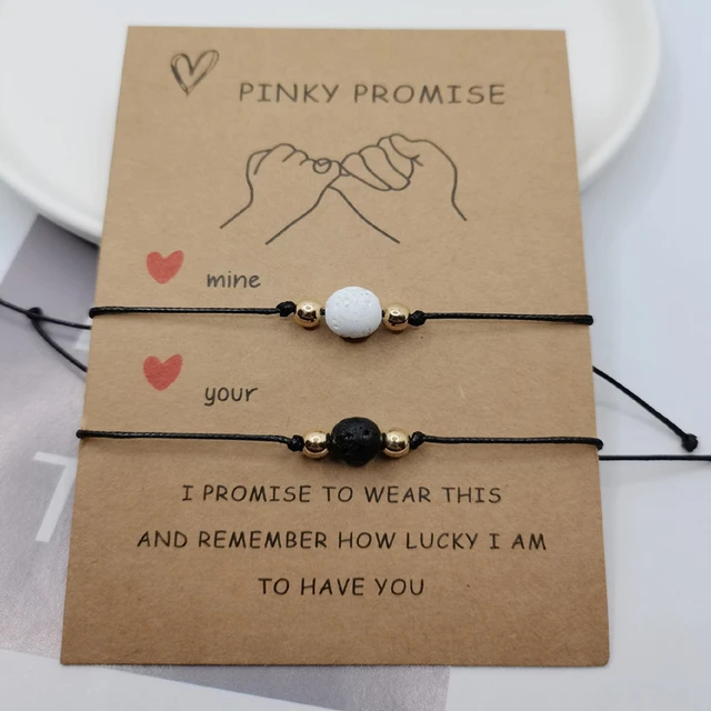 Pulseras de piedra volcánica personalizadas, creativas, hilo de cera tarjeta de promesa Pinky, de pareja - AliExpress