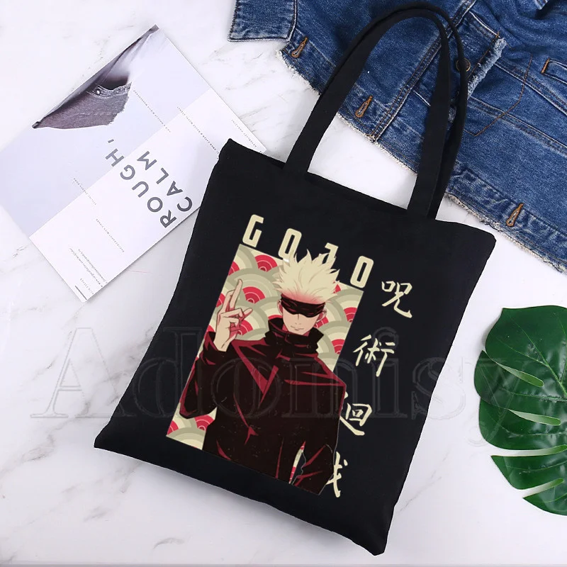 Jujutsu Kaisen Print Reusable Shopping Bag Women Canvas Tote Bags 