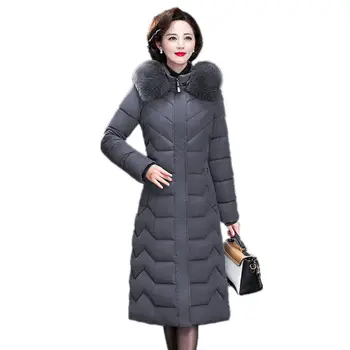 

6XL 7XL Warm Winter Jacket Women Clothing Fur Collar Hooded Parka Long Down Cotton Coat Padded Thicken Ladies Winter Coat Q2195