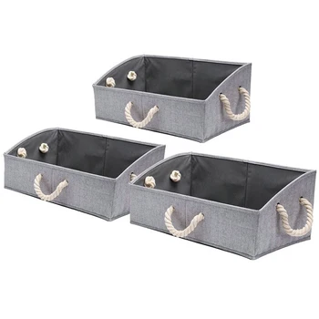 

3-Pack Storage Bins Foldable Trapezoid Storage Baskets Fabric Cube Storage Box Storage Cubes with Cotton Rope Handles