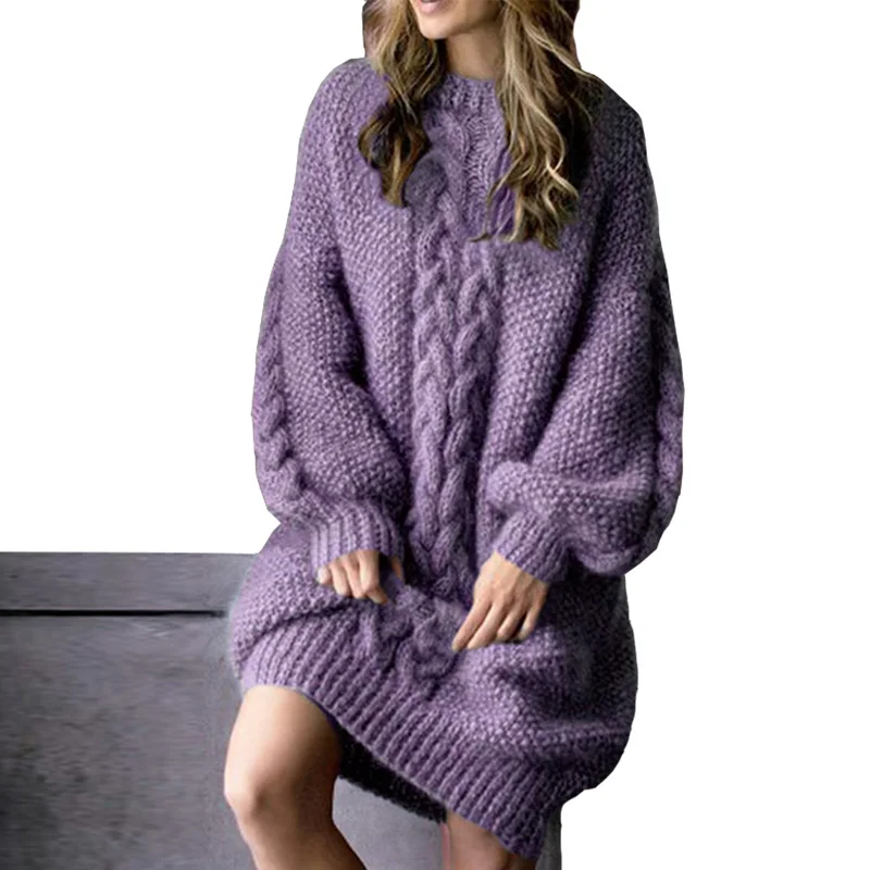 Новые осенние русские женские стильные пуловеры с рукавами-фонариками, однотонный свободный шикарный свитер для улицы, плотные платья