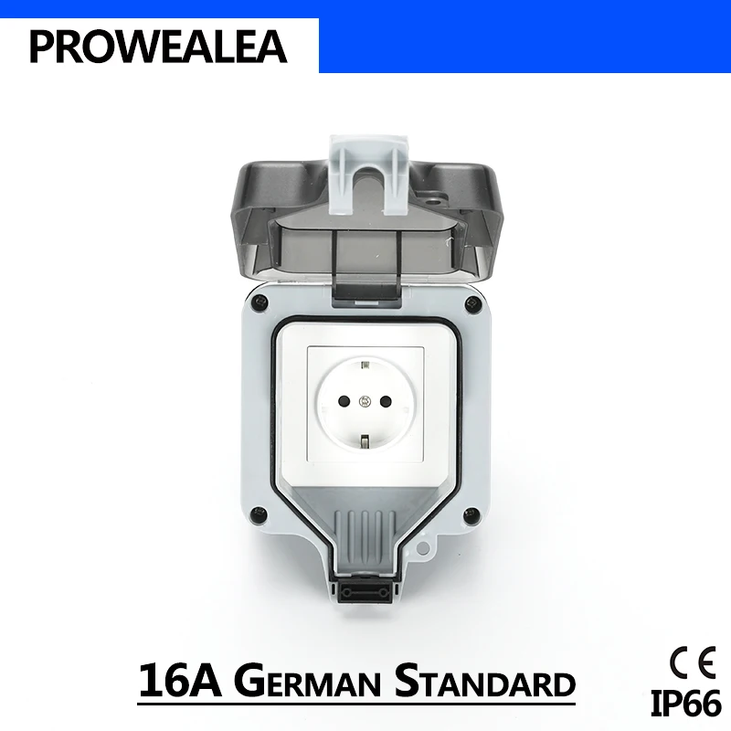 Погодозащищенная розетка IP66 GER стандартная 16A немецкая водонепроницаемая