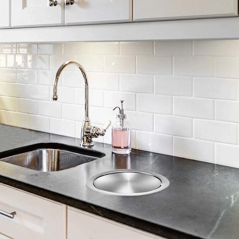 Stainless Steel Flush Recessed Built-in Balance Swing Flap Lid Cover Trash Bin Garbage Can Kitchen Counter Top