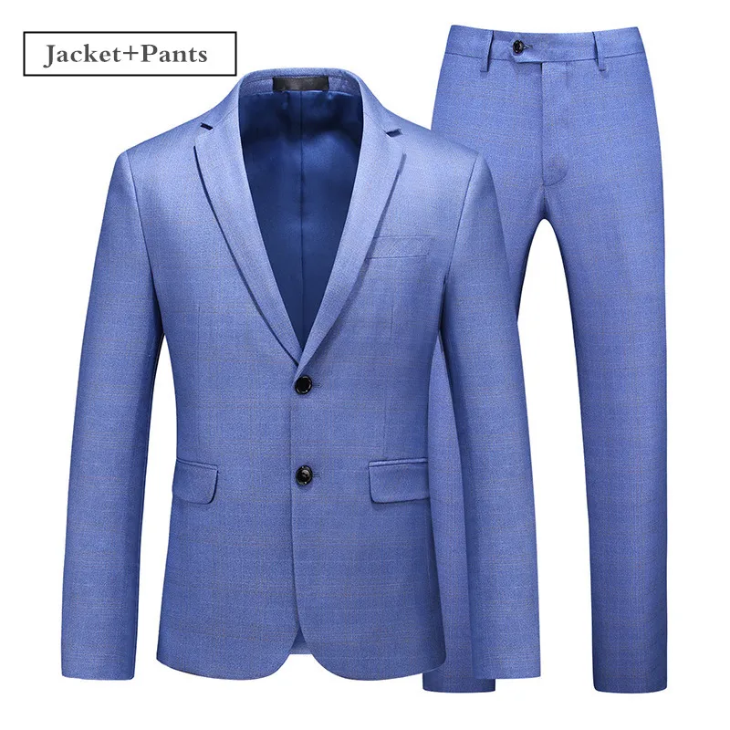 2 Piece Blue Plyesxale, синие, хаки, фиолетовые Мужские костюмы, новинка, высокое качество, мужские свадебные костюмы, облегающие, в клетку, формальные, нежные, мужские костюмы Q942 - Цвет: 2 Piece Blue
