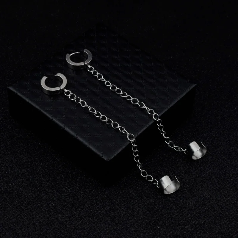 1Pc Titanium Steel Ear Cuff Clip Dangle Drop Chain Earrings for Men Women Punk Rock Goth Cool Hip Hop Kpop Earring Jewelry Teens