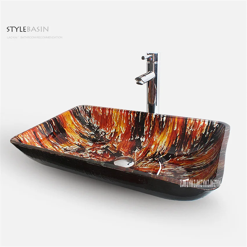Above Counter Basin Household Hotel Washing Basin Bowl Automobile Front Grade Toughened Glass Rectangle Artistic Sink Bathroom