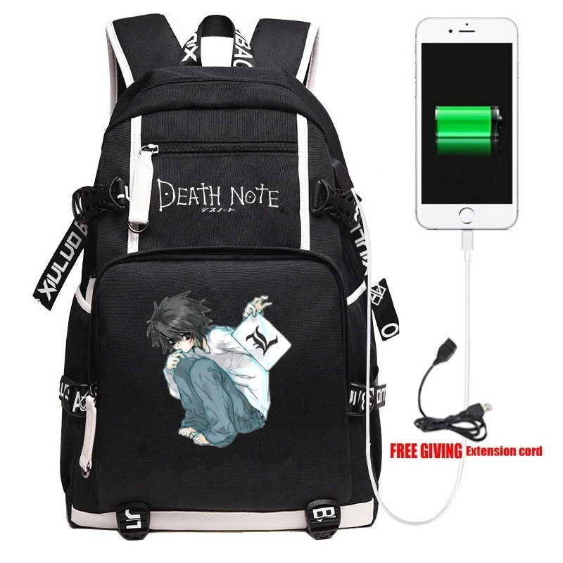 Рюкзак в стиле аниме «Death Note», черные школьные сумки, сумка для книг, мужские дорожные сумки для ноутбука, сумки на плечо, подарок