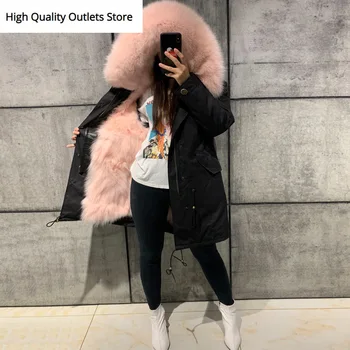 

women real fur parka high quality lady natural fur parka fox fur lining long