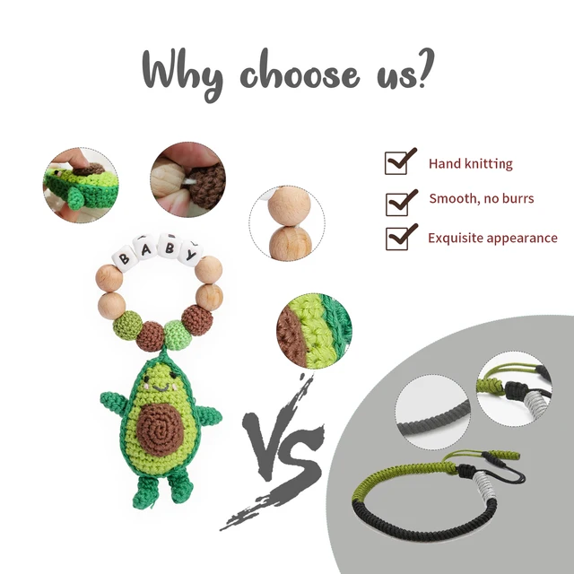 1 Pc Customized Baby Name Teether Bracelet Avocado Beech Wooden Pendant Newborn Rattle Toys Infant Teething Rattle Shower Gift 4