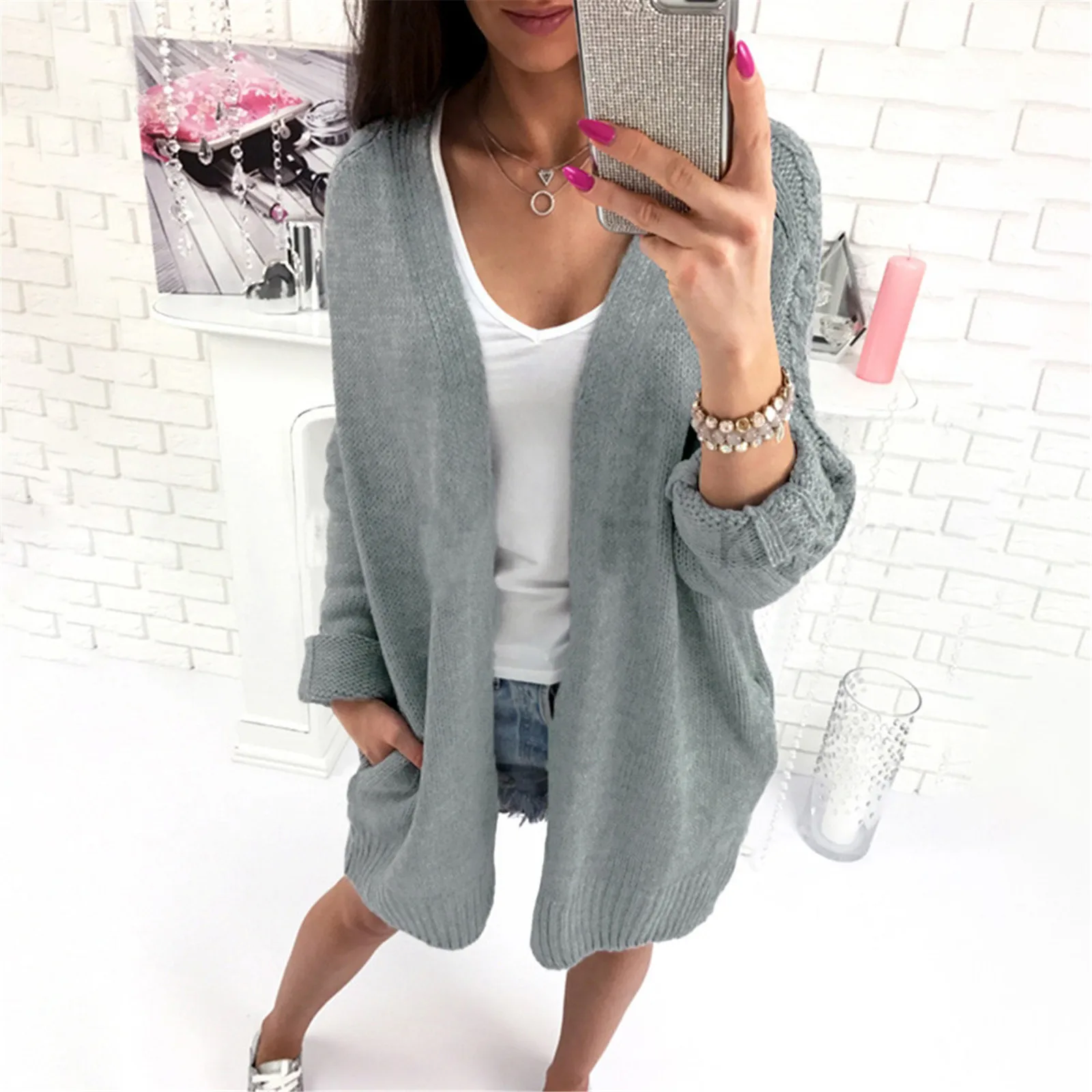 Women Coats Autumn Winter Long Sleeve Solid Knitted Sweater Pullover Blouse Tops Cardigan Ropa Mujer Abrigo Mujer Kobieta Kurtka 1