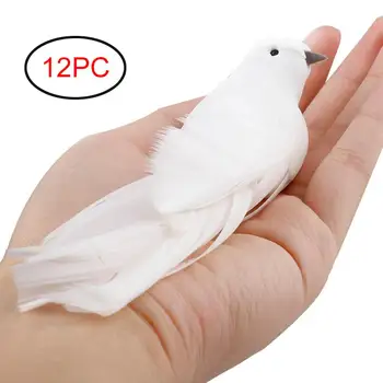 

12Pcs White Artificial Pigeon Simulation Feather Wedding Bedroom Living Room Bird Decoration Pet Toy Decor