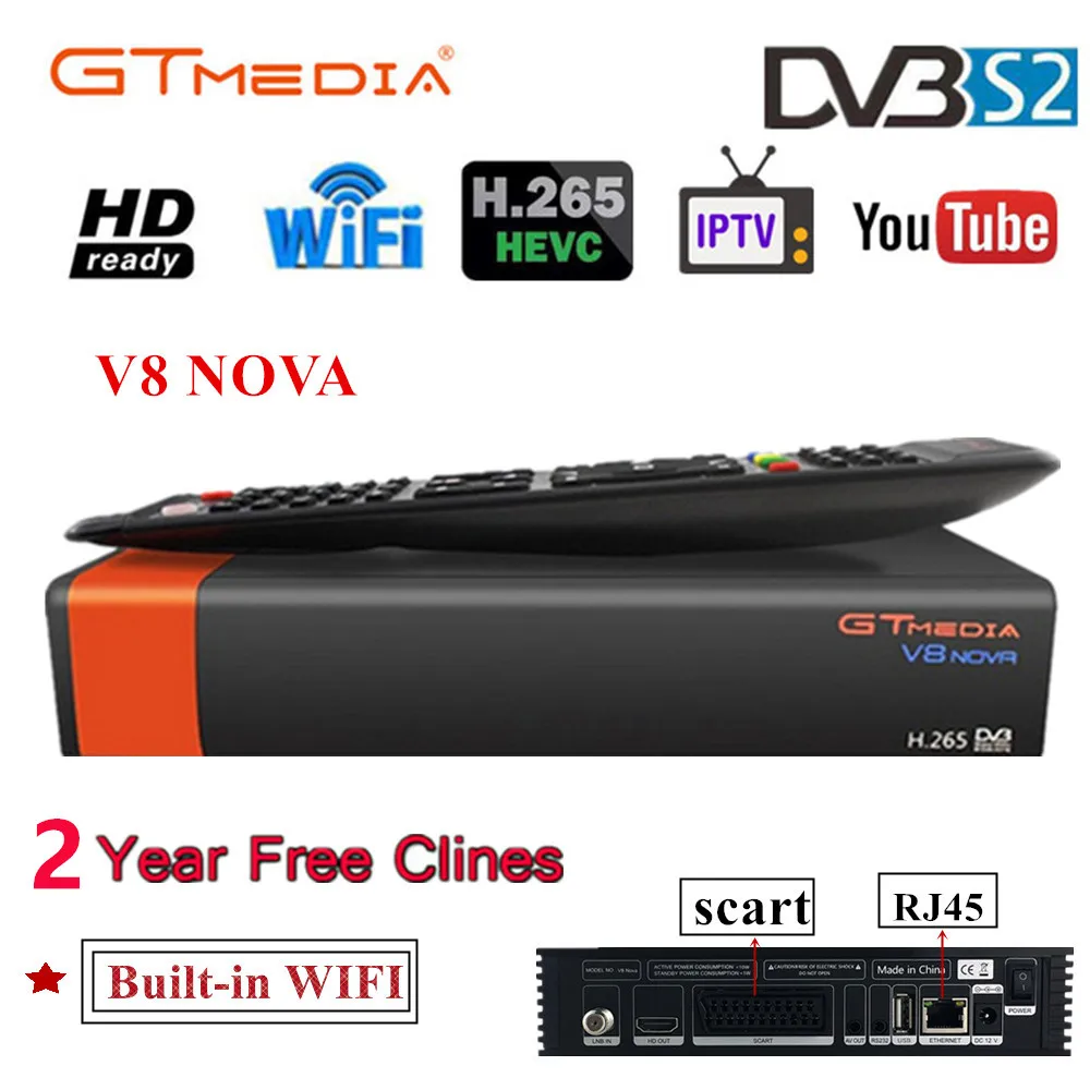 

V8 Nova Satellite Receiver Gtmedia V8 NOVA HD 1080P Europe Clines for 2 Year Spain Built Wifi Dongle V9 Super Power by V8 Super