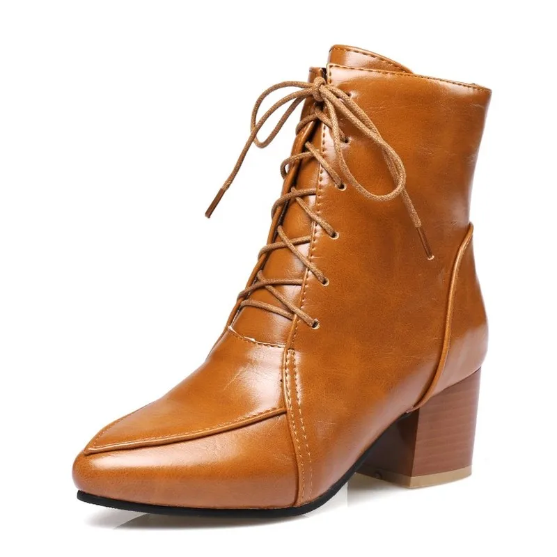 

KALENMOS Ankle Boots Women Block Mid Heel Party Shoes Zip Autumn Winter Boots Ladies Black Office Boot Women Footwear Size 33-45