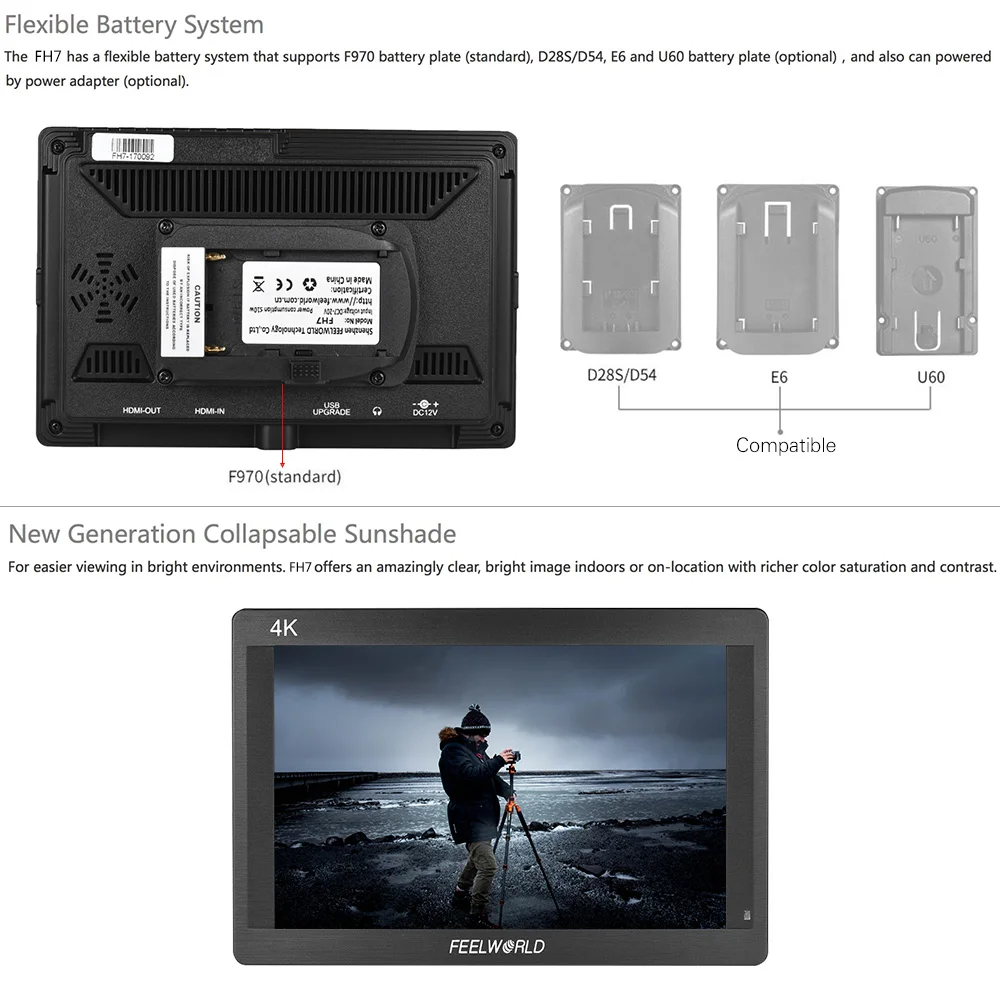 Feelworld FH7 " ips lcd 1920*1200 Full HD накамерный монитор дисплей Поддержка 4K HD вход выход широкий угол обзора