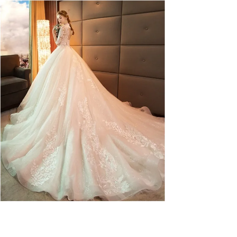 New Arrival High Neck Ball Gown Wedding Dresses Princess Tulle Hochzeitskleid Tassel Sleeves Abiti da Sposa Sparkly Robe Mariee