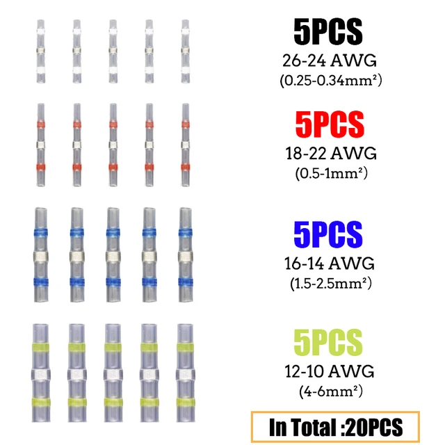 10/50PCS Thermal Shrinkage  Electrical Car Wires Connector Solder  Extrusion Terminals Block Cable Termination Wireway Clamping 20PCS Mix Color
