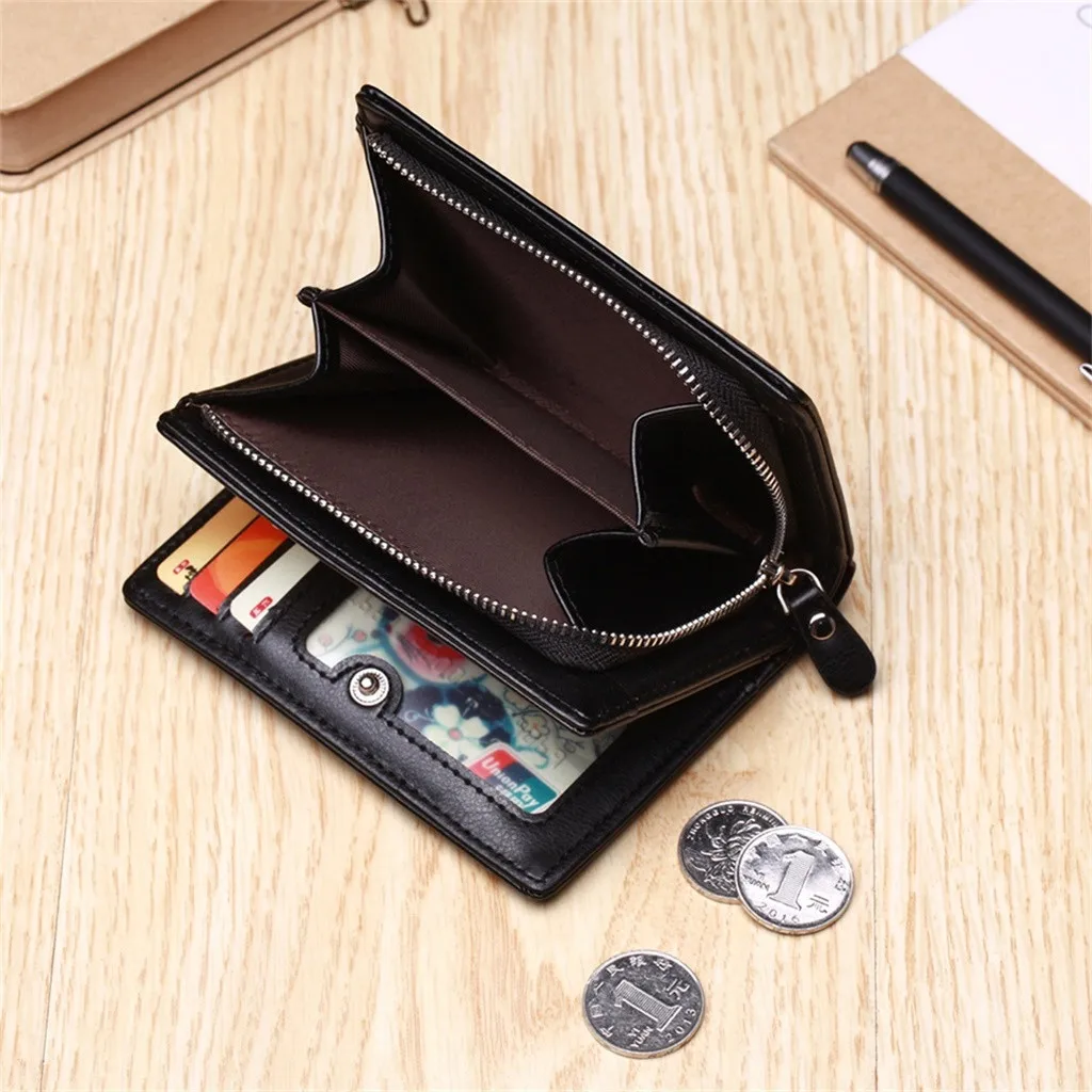 MAIOUMY Black Purse For Men Leather Men's Wallets Thin Male Coin Purse Clutch Hasp Retro Short Wallet package multi-card holder