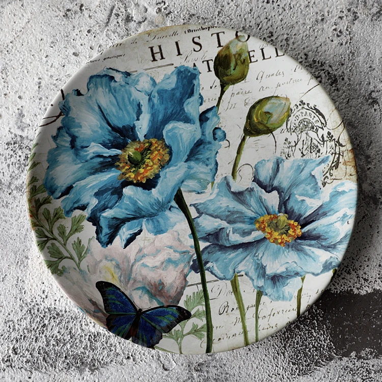 1Pcs 8 inch Christmas cartoon animal round ceramic plate tableware sashimi plate sushi snack cake steak salad storage flat plate