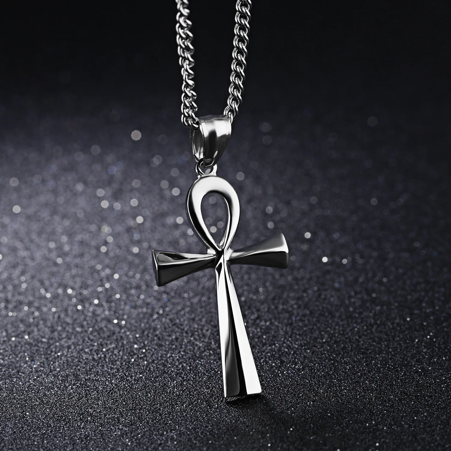 

Supply of Goods Cool Lettering Simple Light Board Stainless Steel Ancient Egypt Cross Men Pendant Necklace
