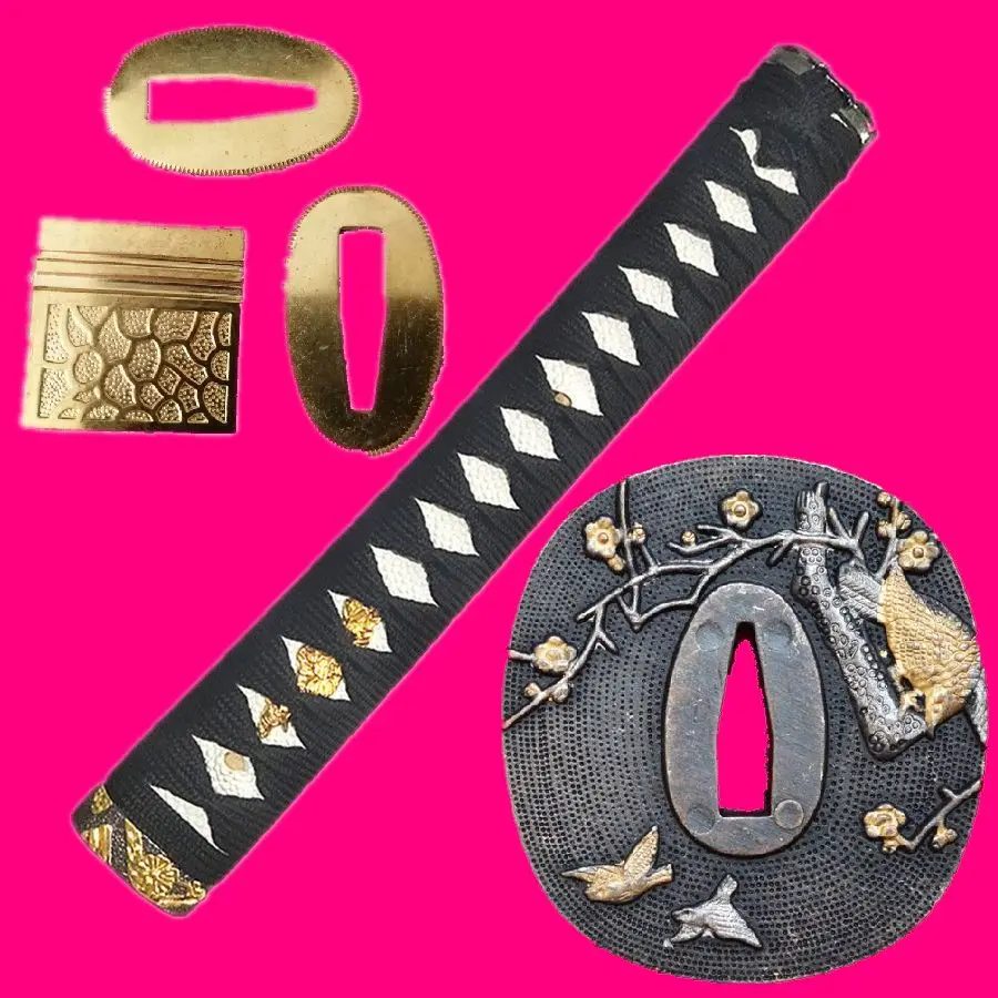 Комплект защитных ручек для японского меча Tachi Katana Wakizashi Tsuba Menuki Fuchi Kashira Habaki Seppa No.194